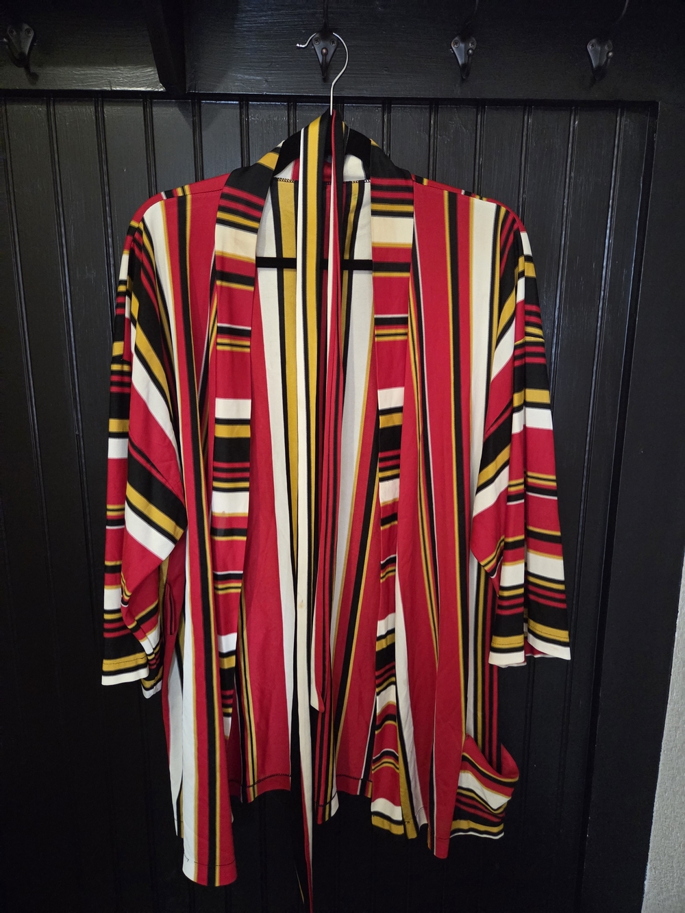 Red Multi-Stripe Open Cardigan